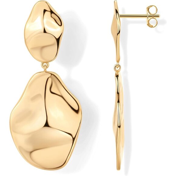 14K Gold Plated 925 Sterling Silver Posts Teardrop Statement Dangle Earrings - Picture 1 of 6